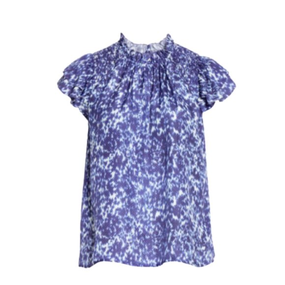 NWT Sea NY Celine Smocked Blouse Top Shirt Womens Small Blue White Sleeveless - Picture 4 of 15